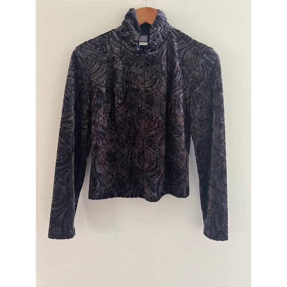 Hanky Panky Zip-up Shacket Sheer Purple Abstract Velvet Design Size Medium JL - Picture 1 of 9